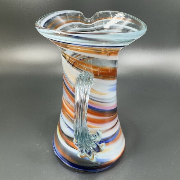 Smiths Old Timer Hand Made Multi Swirl Glass Pitcher Carafe Jug Applied Handle - Picture 9 of 12